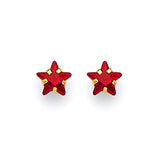 Star Solitaire Stud Earrings with Red CZ in 14K Gold and Butterfly Backing