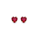 Heart Solitaire Stud Earrings with Red CZ in 14K Gold and Screw Backing