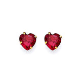 Heart Solitaire Stud Earrings with Red CZ in 14K Gold and Screw Backing