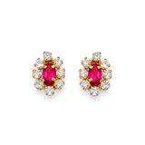 Flower Stud Earrings with Red & White CZ in 14K Gold and Butterfly Backing