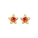 Flower Stud Earrings with Red CZ in 14K Gold and Butterfly Backing