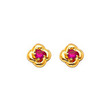 Stud Earrings with Red CZ in 14K Gold and Butterfly Backing