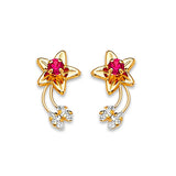 Crawler Stud Earrings with Red & White CZ in 14K Gold and Butterfly Backing