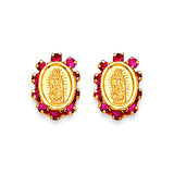 Guadalupe Stud Earrings with Red CZ in 14K Gold and Butterfly Backing