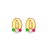 Guadalupe Stud Earrings with Green, White & Red CZ in 14K Gold and Butterfly Backing