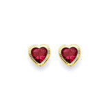 Heart Solitaire Stud Earrings with Red CZ in 14K Gold and Butterfly Backing