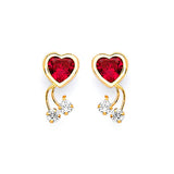 Heart Crawler Stud Earrings with Red & White CZ in 14K Gold and Butterfly Backing