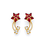 Star Crawler Stud Earrings with Red & White CZ in 14K Gold and Butterfly Backing