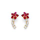 Star Crawler Stud Earrings with Red & White CZ in 14K Gold and Butterfly Backing