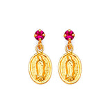 Guadalupe Dangling Earrings with Pink CZ in 14K Gold and Butterfly Backing