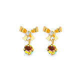 Dangling Earrings with White CZ and Moon Stone in 14K Gold and Butterfly Backing