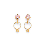 Dangling Earrings with Pink CZ in 14K Gold and Screw Backing