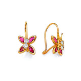 Butterfly Hoop Earrings with Red & White CZ in 14K Gold