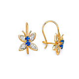 Butterfly Hoop Earrings with Blue & White CZ in 14K Gold