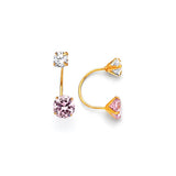 Telephone Stud Earrings with Pink CZ in 14K Gold and Screw Backing