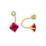 Telephone Stud Earrings with Red & White CZ in 14K Gold and Screw Backing