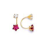 Star Telephone Stud Earrings with Red & White CZ in 14K Gold and Screw Backing