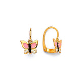 Butterfly Hoop Earrings with Multi-Color Enamel in 14K Gold