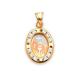 White CZ First Communion Kids Pendant in 14K Tri-Color Gold