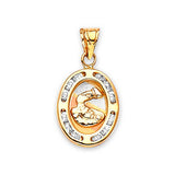 White CZ Baptism Kids Pendant in 14K Tri-Color Gold