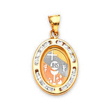 White CZ First Communion Kids Pendant in 14K Tri-Color Gold