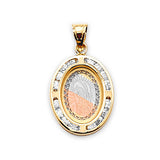 White CZ Baptism Kids Pendant in 14K Tri-Color Gold