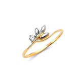 White CZ Flower Ladies Ring in 14K Two-Tone Gold