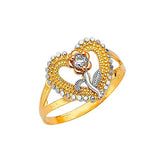 White CZ Heart Ladies Ring in 14K Tri-Color Gold