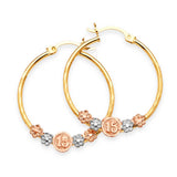 Flower Hoop Earrings in 14K Tri-Color Gold