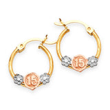 Flower Hoop Earrings in 14K Tri-Color Gold