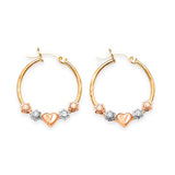 Heart Hoop Earrings in 14K Tri-Color Gold