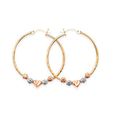 Heart Hoop Earrings in 14K Tri-Color Gold