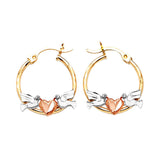 Heart Hoop Earrings in 14K Tri-Color Gold