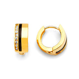 Huggie Earrings with White CZ and Onyx in 14K Gold