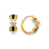 Huggie Earrings with White CZ and Onyx in 14K Gold