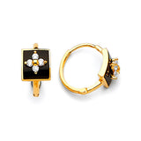 Huggie Earrings with White CZ and Onyx in 14K Gold