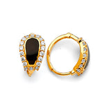 Huggie Earrings with White CZ and Onyx in 14K Gold