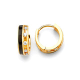 Huggie Earrings with White CZ and Onyx in 14K Gold