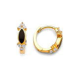 Huggie Earrings with White CZ and Onyx in 14K Gold