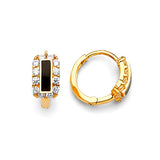 Huggie Earrings with White CZ and Onyx in 14K Gold