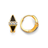 Huggie Earrings with White CZ and Onyx in 14K Gold