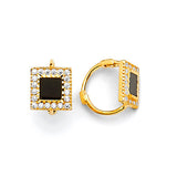 Huggie Earrings with White CZ and Onyx in 14K Gold