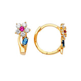 Flower Huggie Earrings with Multi-Color CZ in 14K Gold