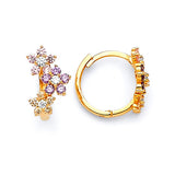 Flower Huggie Earrings with Multi-Color CZ in 14K Gold