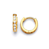 Huggie Earrings with White CZ in 14K Gold