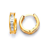 Huggie Earrings with White CZ in 14K Gold