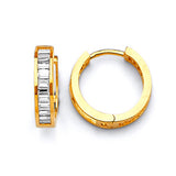 Huggie Earrings with White CZ in 14K Gold