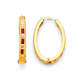 Huggie Earrings with Red & White CZ in 14K Gold