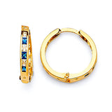 Huggie Earrings with Blue & White CZ in 14K Gold