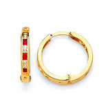 Huggie Earrings with Red & White CZ in 14K Gold